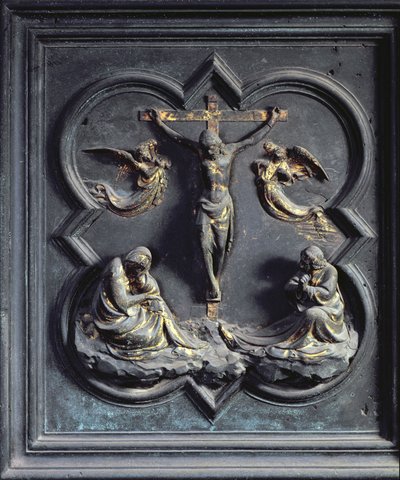 De Kruisiging, achttiende paneel van de Noorddeuren van de Baptisterium van San Giovanni, 1403-24 door Lorenzo Ghiberti